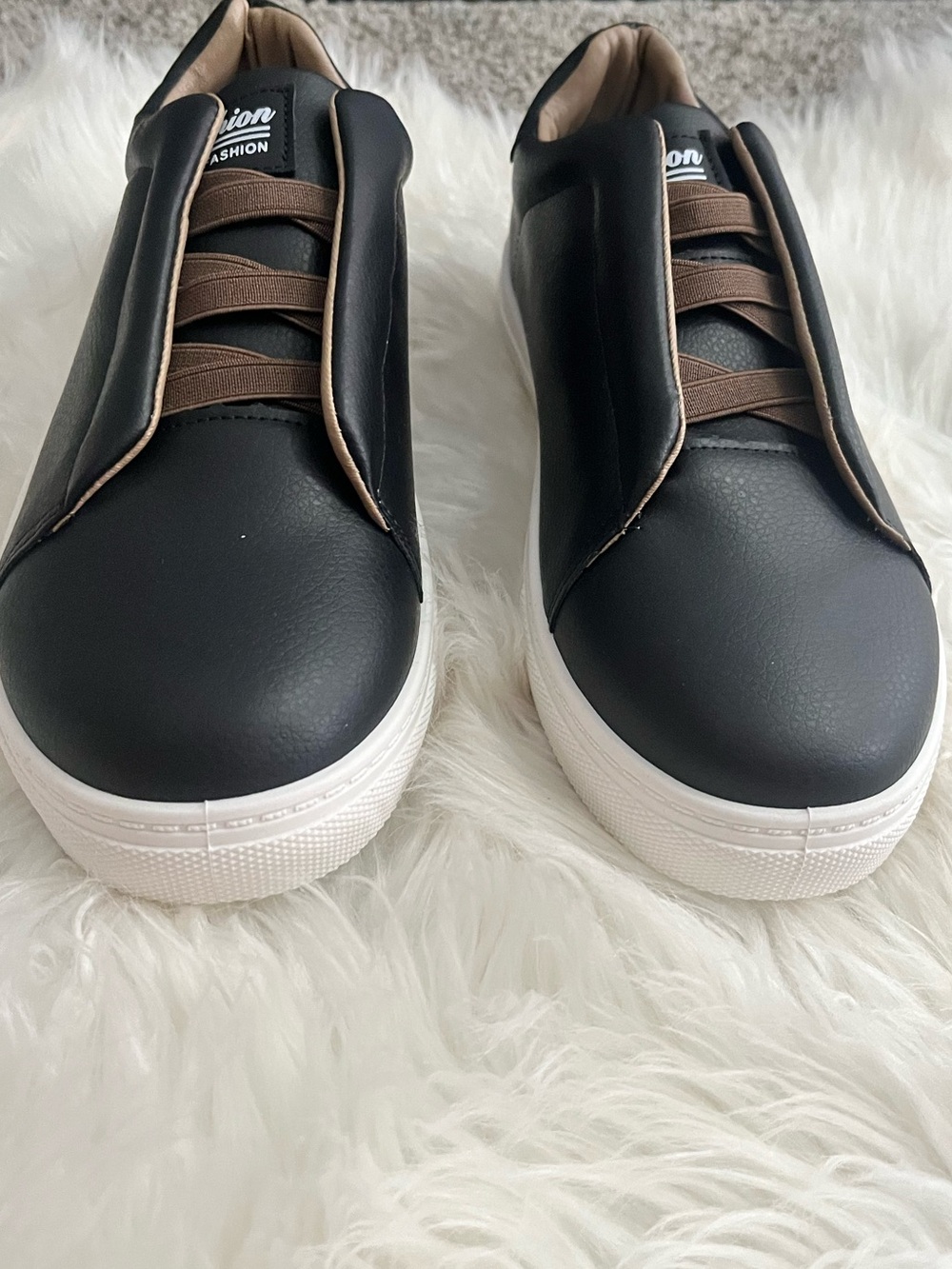 Men’s Black Sneakers with Brown Accents - Fashion Slip-On